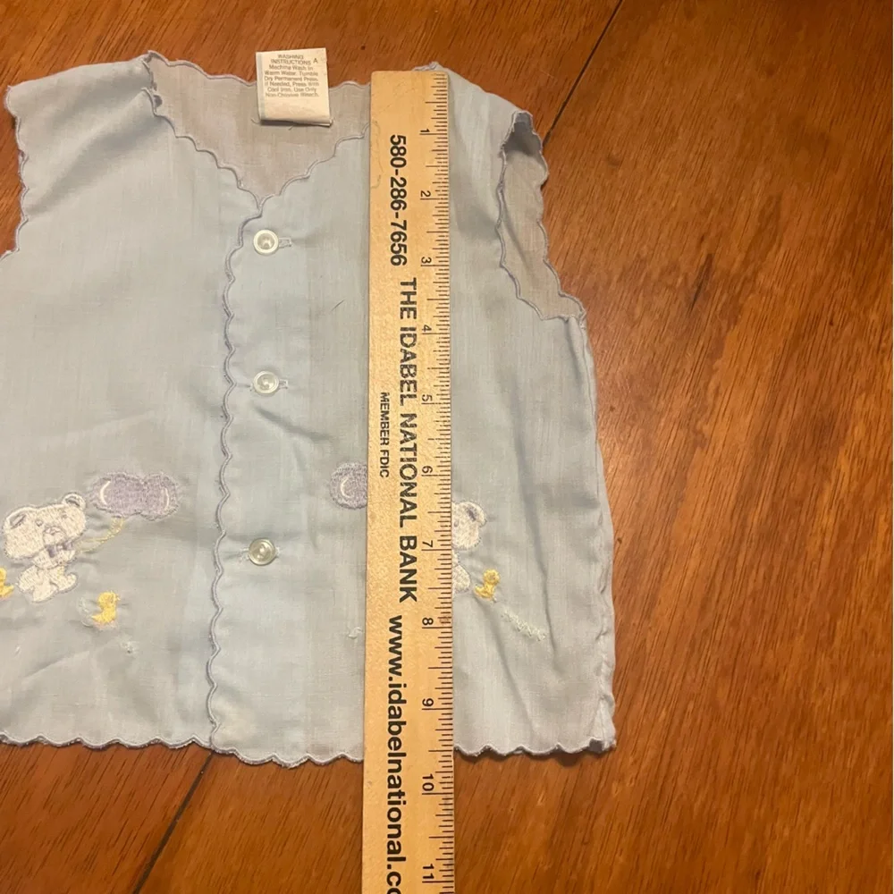 Vintage Light Blue Embroidered Teddy Bear Vest and Diaper Cover Set‎ 3-6 Months